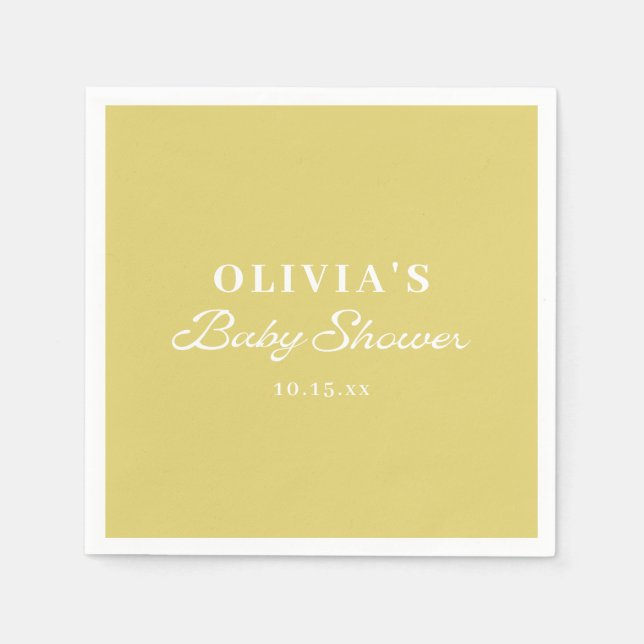 Serviette En Papier Minimalist Yellow Retro Script Baby Shower Custom (Devant)