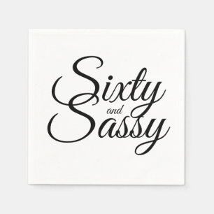 Serviette En Papier Minimaliste 60 et Sassy 60e anniversaire noir blan