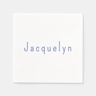 Serviette En Papier Minimaliste Blanc Bleu Plaine Élégant Nom moderne
