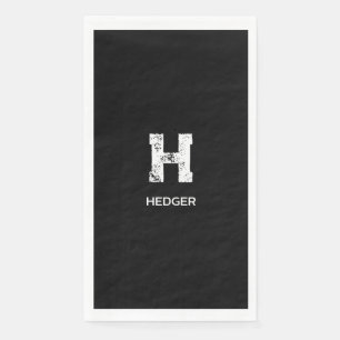 SERVIETTE EN PAPIER MINIMALISTE BLANC MONOGRAMME À UNE LETTRE NOM NOIR