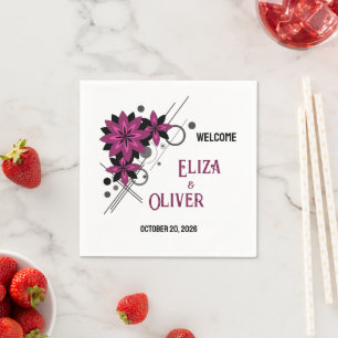 Serviette En Papier Minimaliste élégant moderne luxe floral bordeaux