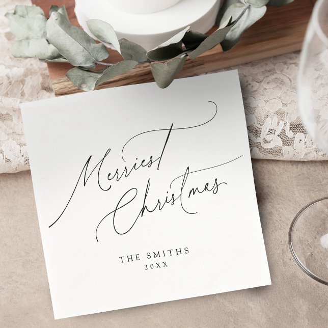 Serviette En Papier Minimaliste Élégant Script Noël le plus joyeux (Minimalist Elegant Script Merriest Christmas Napkins)