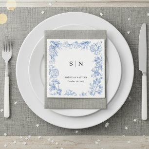 Serviette En Papier Minimaliste et chic, bleu élégant floral
