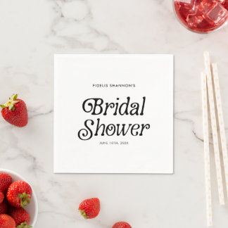 Serviette En Papier Minimaliste Mariage Rétro Noir et Blanc Shower