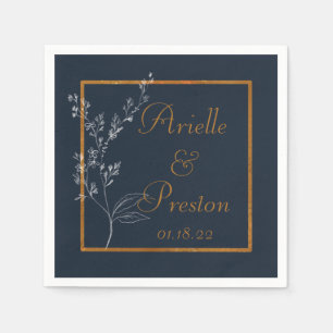 Serviette en papier minimaliste Navy, Blanc et Or