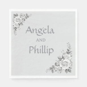 Serviette En Papier Minimaliste Noir et Blanc avec Roses Monogrammées