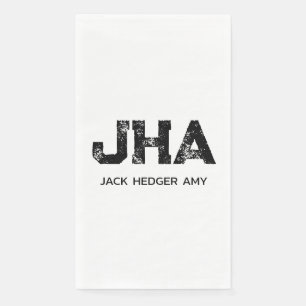 SERVIETTE EN PAPIER MINIMALISTE NOIR MONOGRAMME À TROIS LETTRES NOM BL