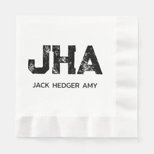 SERVIETTE EN PAPIER MINIMALISTE NOIR MONOGRAMME À TROIS LETTRES NOM BL