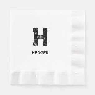 SERVIETTE EN PAPIER MINIMALISTE NOIR MONOGRAMME À UNE LETTRE NOM BLANC