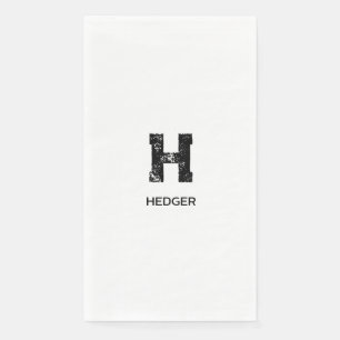 SERVIETTE EN PAPIER MINIMALISTE NOIR UNE LETTRE MONOGRAMME NOM BLANC