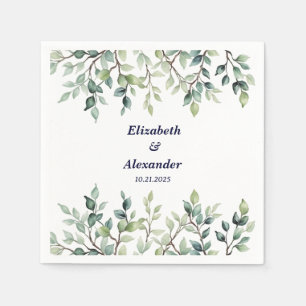 Serviette En Papier Minimaliste Simple Joli feuille branches mariage