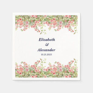 Serviette En Papier Minimaliste Simple Joli rose vigne mariage floral