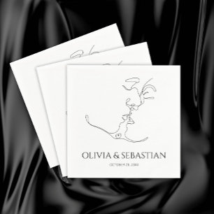 Serviette En Papier Minimaliste une ligne Art baiser Couple Mariage