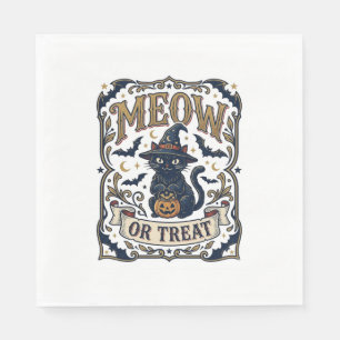 Serviette En Papier Minou ou traiter Chat Halloween Chat effrayant Vin