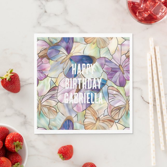 Serviette En Papier Mint Aqua Bleu Papillons pourpres (En situation)