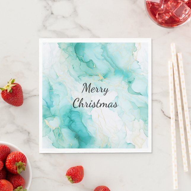 Serviette En Papier Mint Aqua Pearl Marbre or (En situation)