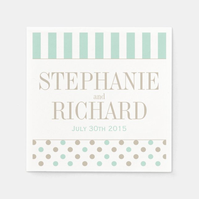 SERVIETTE EN PAPIER MINT BISQUE POINTS STRIPES PAPIER NAPKINS (Devant)
