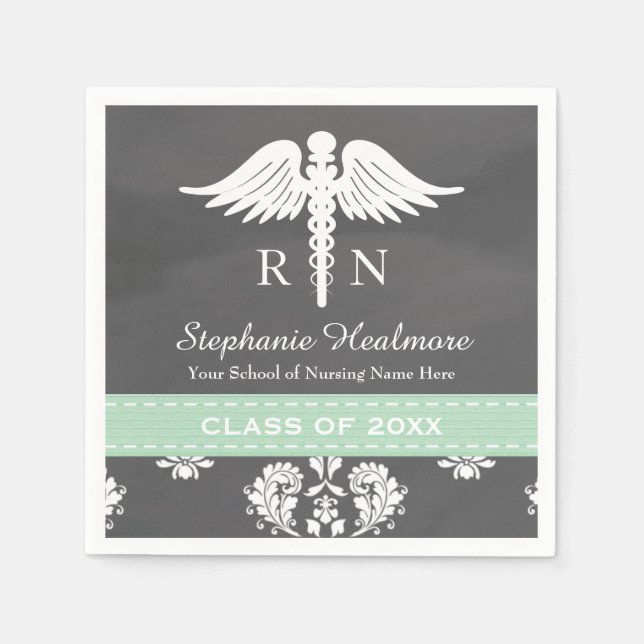 Serviette En Papier Mint Chalkboard Caduceus Nursing School Graduation (Devant)