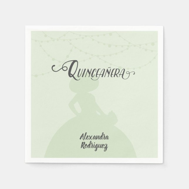 Serviette En Papier Mint Green Charro Silhouette Quinceanera (Devant)
