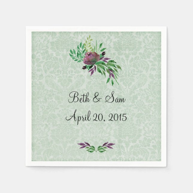 Serviette En Papier Mint Green Damask Cocktail Papier à Cocktails Napk (Devant)