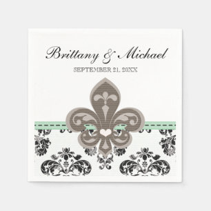 Serviette En Papier Mint Green Fleur de Lis Mariage