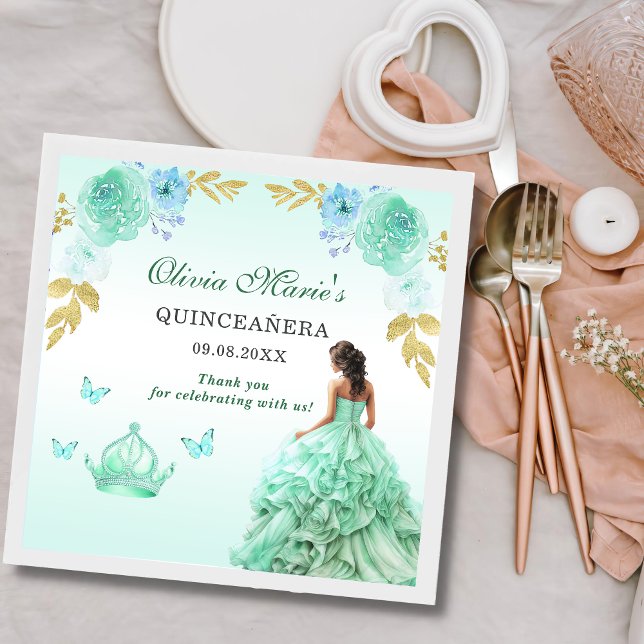 Serviette En Papier Mint Green Princess Robe Quinceañera Anniversaire (Créateur téléchargé)