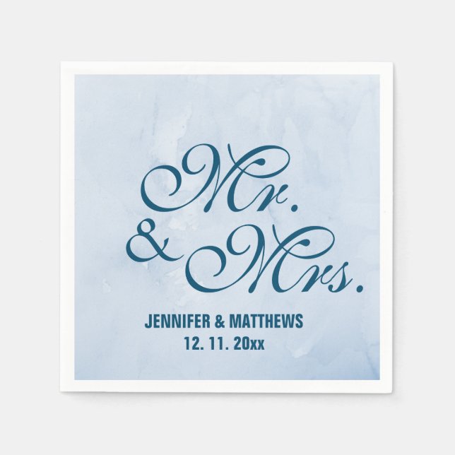 Serviette En Papier Mint Navy Blue M. et Mme Mariage Monogram Nap (Devant)