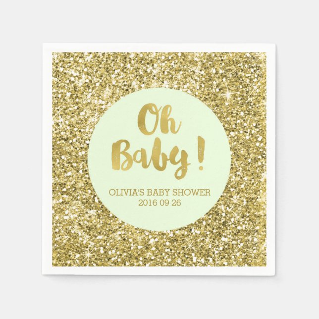 Serviette En Papier Mint Parties scintillant or Confetti Oh Baby Baby  (Devant)