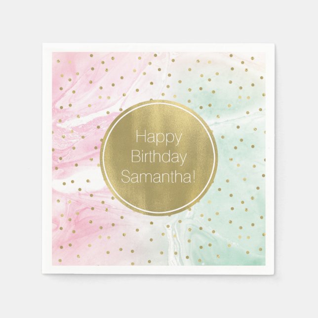Serviette En Papier Mint Pink Gold Ombre Confetti Anniversaire (Devant)