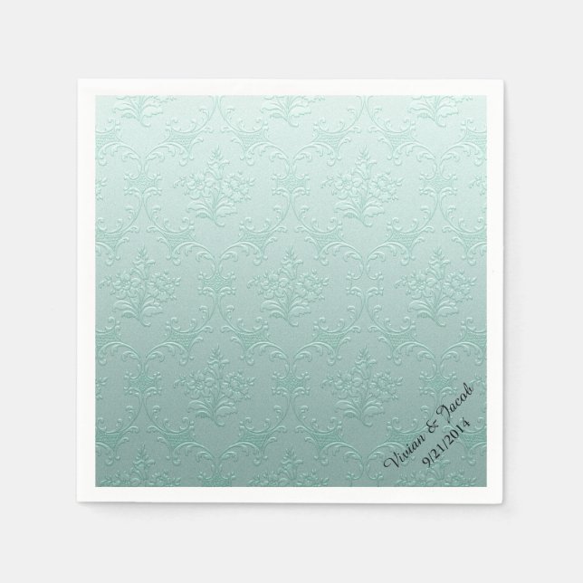 Serviette En Papier Mint Vert Damas personnalisé mariage serviettes (Devant)