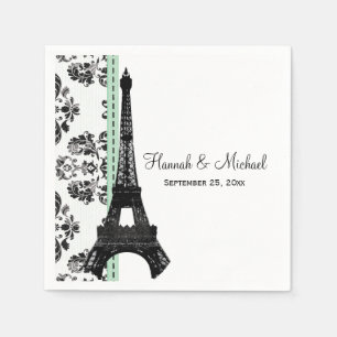 Serviette En Papier Mint Vert Damask Tour Eiffel Mariage