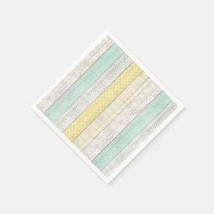 Serviette En Papier Mint & Yellow Boho Motif Géométrique Bois Rustique