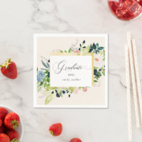 Minuit Blue Blush Floral Graduation Card Napkins