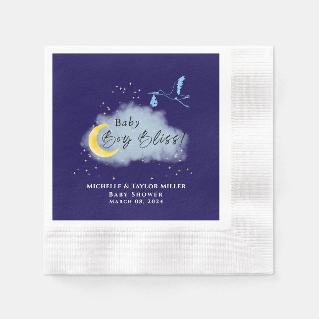 Serviette En Papier Minuit Blue Starlit Baby Boy Bliss Stork (Devant)