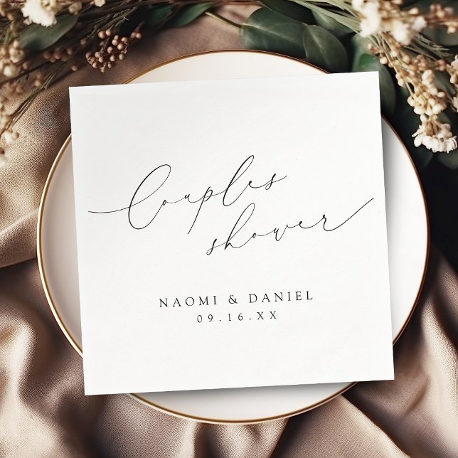 Serviette En Papier Minuscule Design Chic Script Couples Douche (Minimalist Modern Chic Script Couples Shower Napkins)