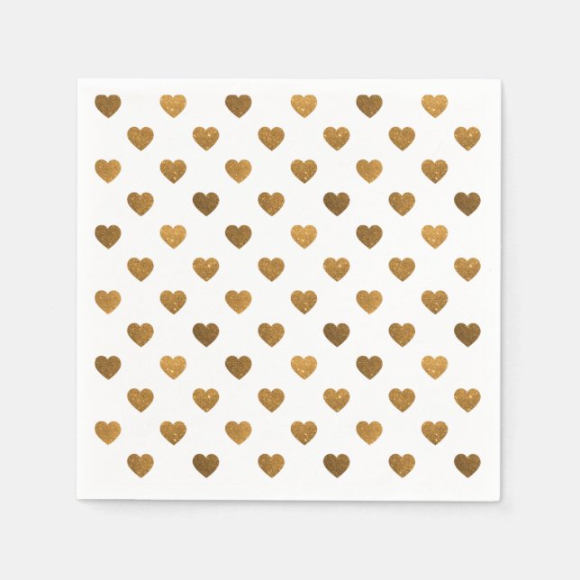 Serviette En Papier Minuscule Gold Glittered Hearts Motif Cocktail Nap (Devant)