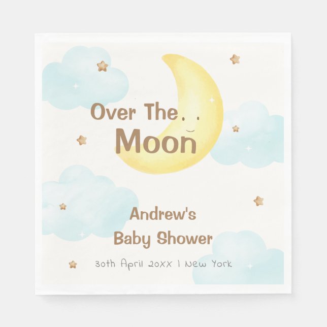 Serviette En Papier Minuscule Sur Le Baby shower Lune (Devant)