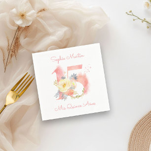 Serviette En Papier Mis Quince Anos Blush Rose Floral 15 Anniversaire