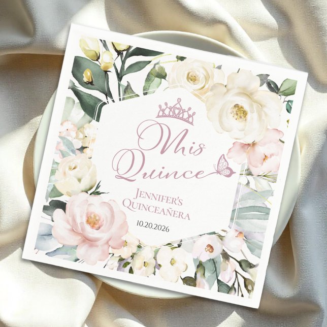 Serviette En Papier Mis Quince | Boho Cadre Floral Quinceañera Napkins (Créateur téléchargé)