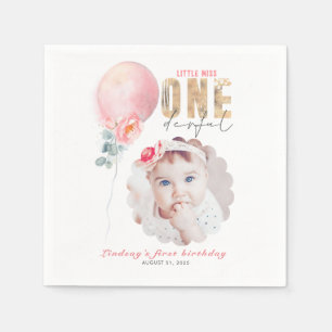 Serviette En Papier Miss Onederful Pink Balloon 1er Anniversaire Photo