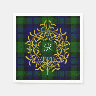 Serviette En Papier Mistletoe Or Monogramme Plaid Blackwatch