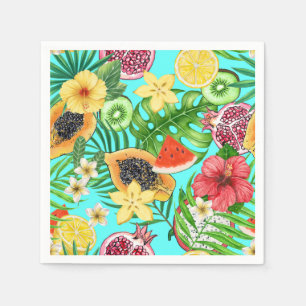 Serviette En Papier Mix-fruit tropical, fleurs et feuilles en bleu