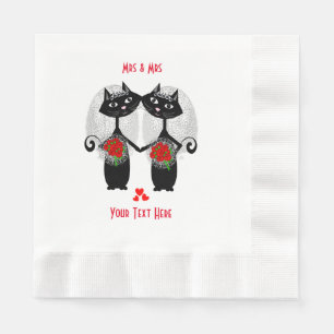 Serviette En Papier Mme + Mme Mariage lesbienne Mariage Chat Cute Brid