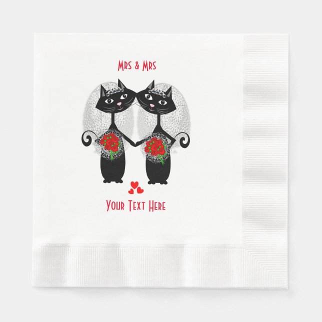 Serviette En Papier Mme + Mme Mariage lesbienne Mariage Chat Cute Brid (Devant)