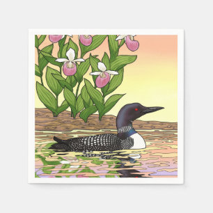 Serviette En Papier MN State Bird Flower Loon Lady Slipper
