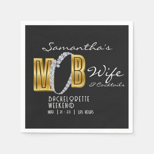 Serviette En Papier Mob Wife & Cocktails Black Bach Bachelorette Party (Devant)