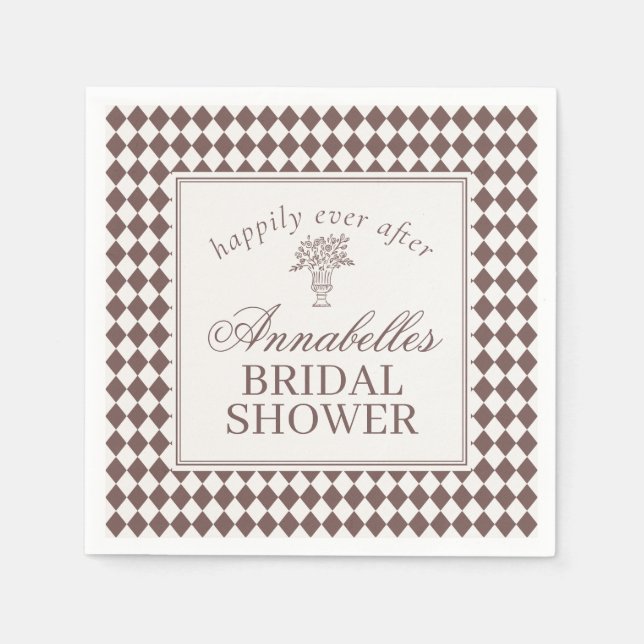 Serviette En Papier Mocha Brown Harlequin Checkered Bridal Shower (Devant)