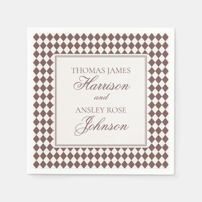 Serviette En Papier Mocha Brown Harlequin Checkered Wedding (Devant)