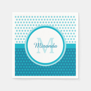 Serviette En Papier Mod Turquoise Blue à pois monogramme avec nom