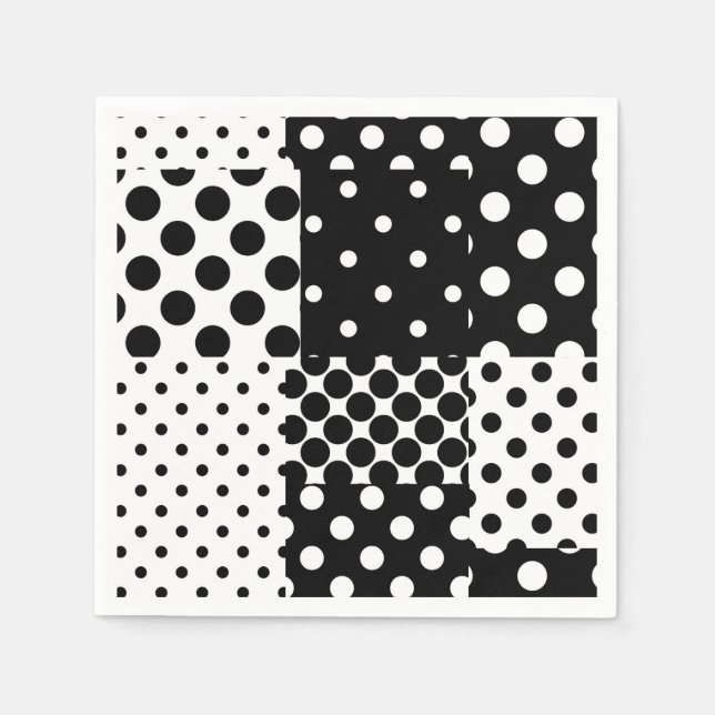 Serviette En Papier Mode Noir Blanc à pois Style Design  (Devant)